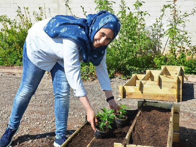Alaa Koujan packt mit an.  Den Garten ... die Bewohner knftig selbst pflegen.   | Foto: Verena Pichler