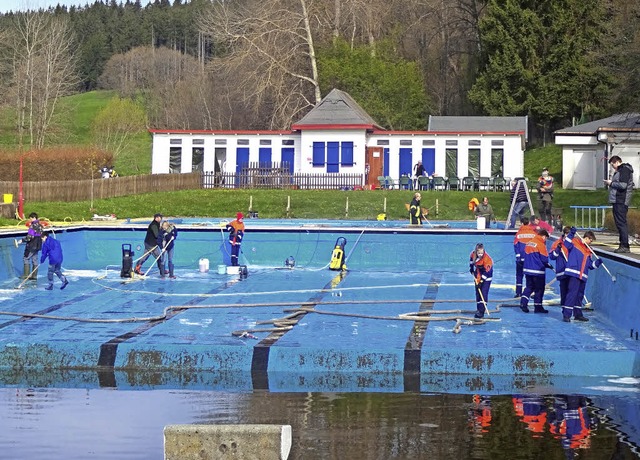 Fleiige Helfer im Kappler Freibad-Fr...eim Arbeitseinsatz im Freibad Kappel.   | Foto: Wolfgang Scheu