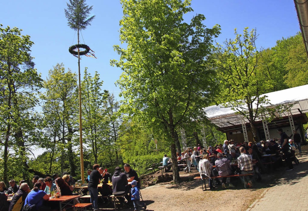 Die Vatertags-Gste  unterm Maibaum an...urde auch Vegetarisches aufgetischt.    | Foto: Gabriele Poppen