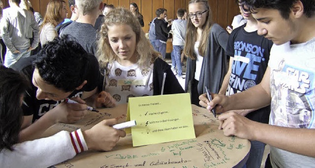 Die Jugendlichen notierten, was sie ge... und was ihnen in Bad Krozingen fehlt.  | Foto: Susanne Mller