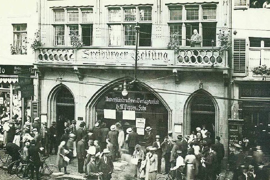 Eine historische Aufnahme der Geschäftstelle der Freiburger Zeitung in der heutigen Kaiser-Joseph-Straße. (Foto: Privat) Eine historische Aufnahme der Geschäftstelle der Freiburger Zeitung in der heutigen Kaiser-Joseph-Straße. (Foto: Privat)