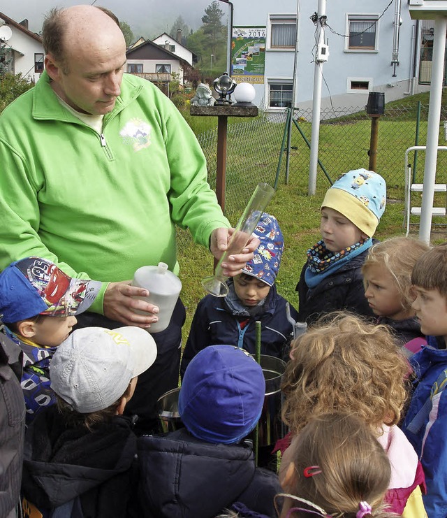 Aufmerksam lauschen die Kinder den Aus... Stefan Ohnemus an der Wetterstation.   | Foto: Privat