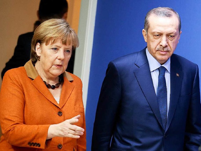 Die Kanzlerin und Erdogan suchen eine ...nen Visastreit zwischen  EU und Trkei  | Foto: dpa