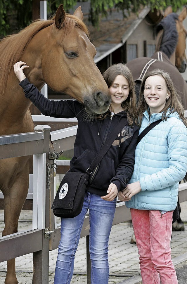 Genau schauen sich Julia (linkes Bild ...es Verhalten um und auf dem Parcours.   | Foto: Michael Neubert