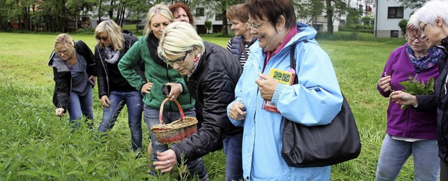 Monika Fischer zeigt einer Teilnehmeri...tunterseite nicht in die Haut stechen.  | Foto: Babette Staiger
