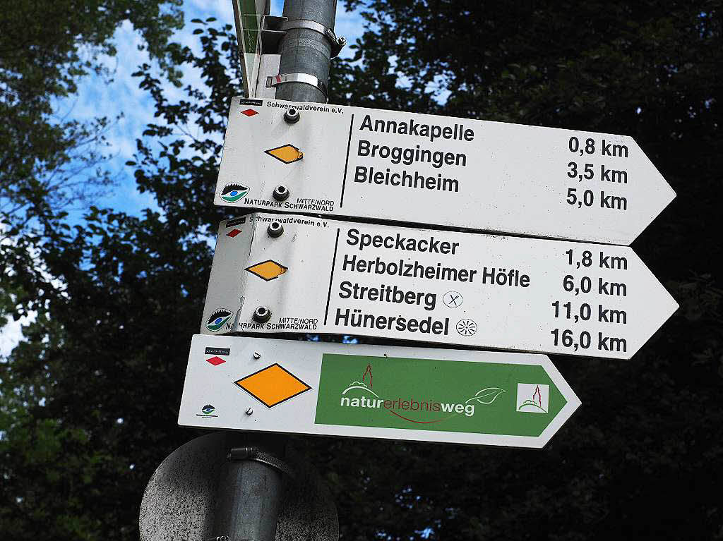 Die Schilder des Schwarzwaldvereins weisen den Weg.