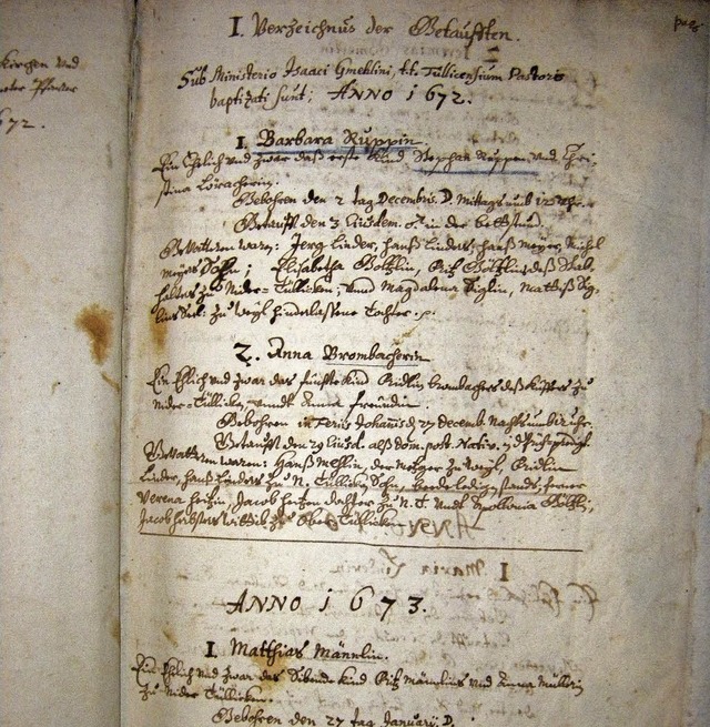 Tllinger Taufbuch von 1672: Die Reche...esondere Kenntnisse der alten Schrift.  | Foto: ZVG Dreilndermuseum