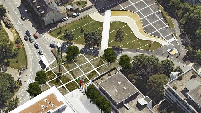Damit ein verbindender Platz entsteht,...lteren Luftbildes vom Aicheleknoten.   | Foto: Montage: Bro Hring/Stadt Lrrach