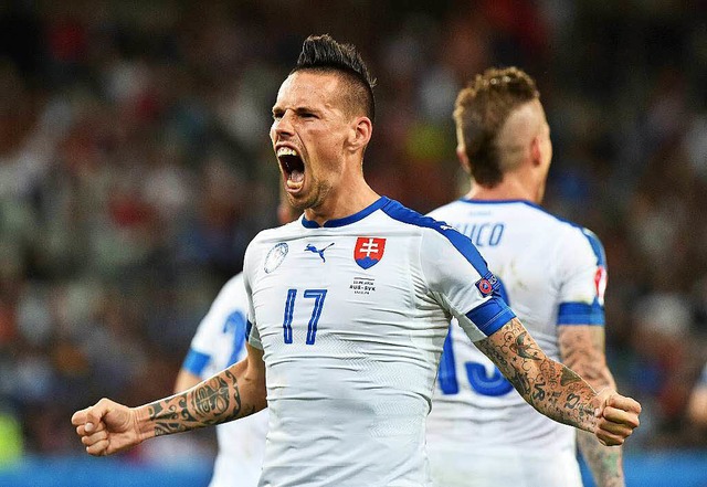Marek Hamsik nach seinem Treffer zur 1:0-Fhrung fr die Slowakei   | Foto: dpa