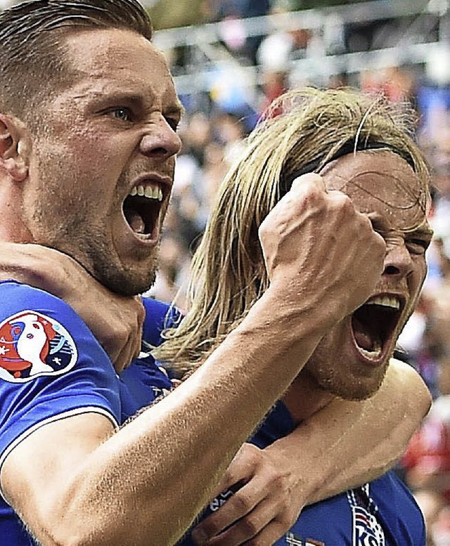 Gylfi Sigurdsson (links) und  Co. haben Grund zur Freude.   | Foto:  DPA