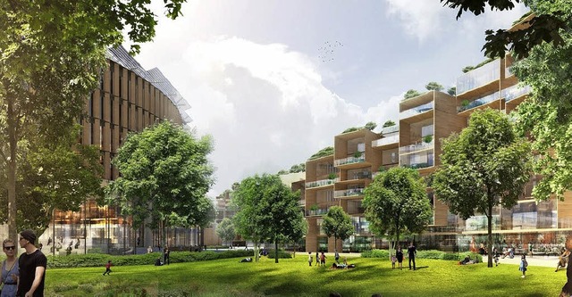 Der Stadtspitze zufolge braucht die Ve...nraum, Holz, Glas und Grn entstehen.   | Foto: Visualisierung: Bro Ingenhoven
