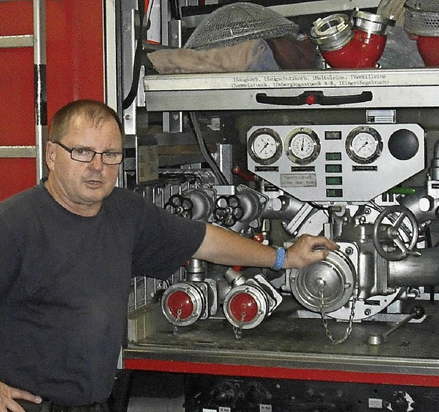 Hans-Friedrich Uebelin erlutert den Kindern die Instrumente im Feuerwehrauto.   | Foto: Privat