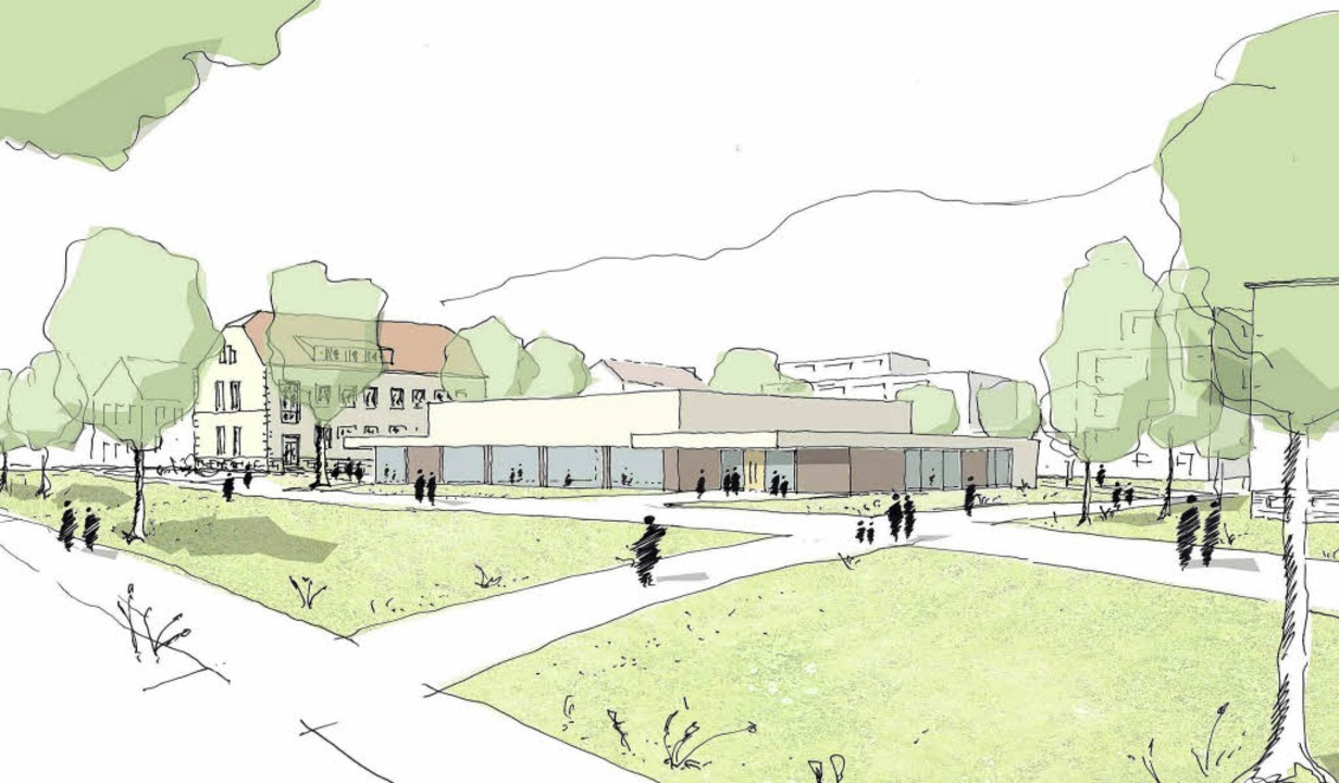 Der Grundriss der neuen Halle (kl. Bil... Jugend und rot fr Sport und Vereine.  | Foto: K9 Architekten