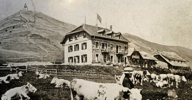 Das Belchenhaus auf einer Postkarte von 1912 mit Viehweide.   | Foto: Belchenseilbahn