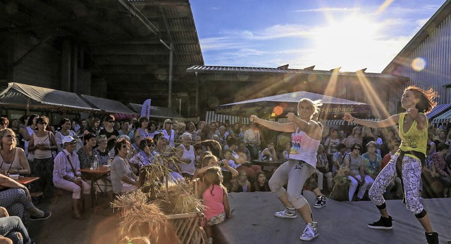 Zumba, zumba. Action auf der Bhne bei der Ladies-Night auf dem Henningerhof.  | Foto: Sandra Decoux-KOne