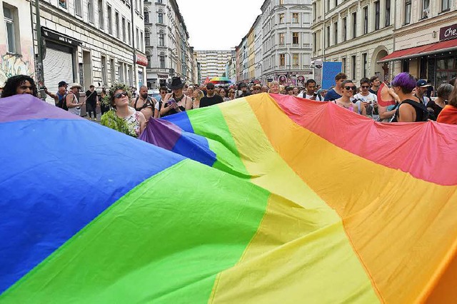 Die Regenbogenflagge ist das Symbol der LSBTTIQA*-Community.  | Foto: dpa