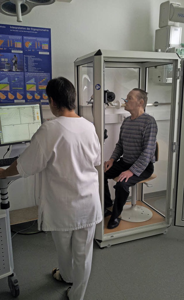 Untersuchung mit dem Bodyplethysmographen (&#8222;groe Lungenfunktion&#8220;)  | Foto: BKK Klinikum