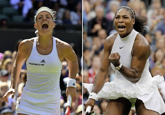 Die Endspiel-Gegnerinnen: Angelique Kerber (links) und Serena Williams   | Foto: AFP