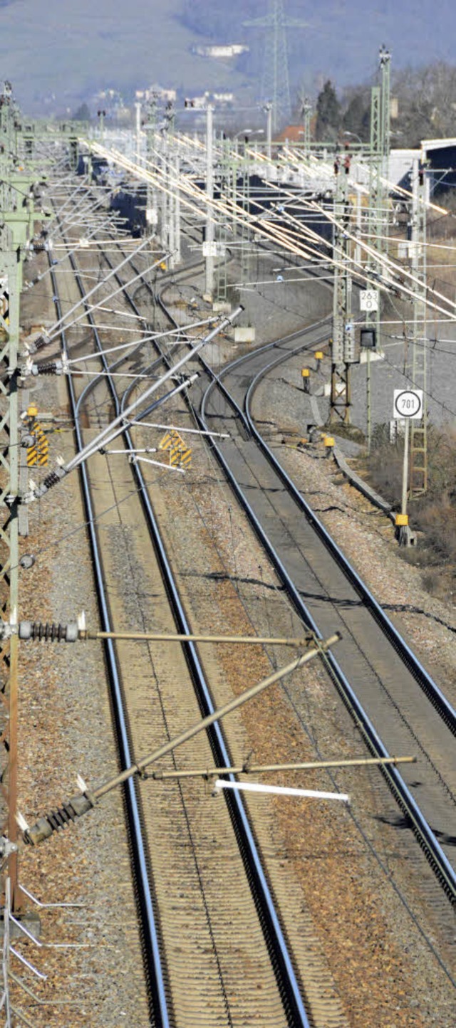 Blick auf die Schienenkreuzung sdlich von  Eimeldingen   | Foto: Lauber