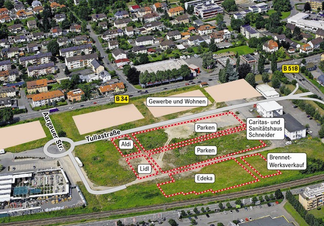 Die Industriebrache Brennet, wie sie einmal bebaut werden soll.   | Foto: Erich Meier/BZ-Grafik