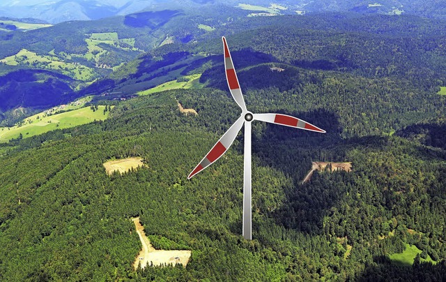 Die Luftaufnahme zeigt die Baufelder der am Rohrenkopf entstehenden Windrder.    | Foto: Erich Meyer/MontAge: BZ