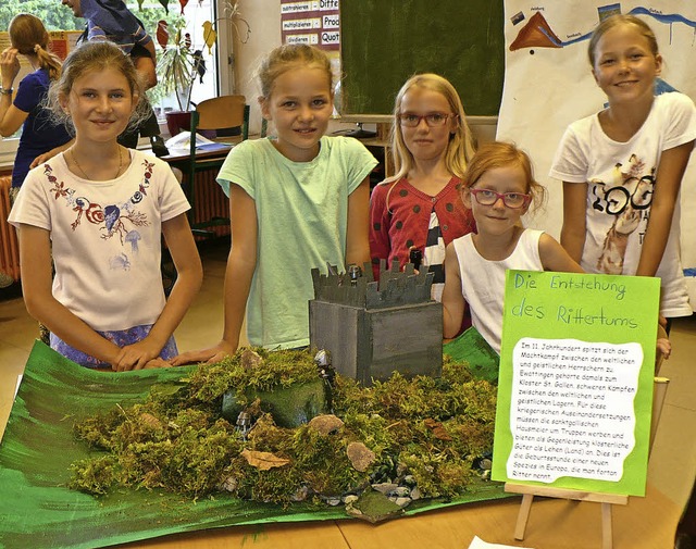 Ein Modell der Hrnleburg zeigen diese Schlerinnen.   | Foto: G. Rittner