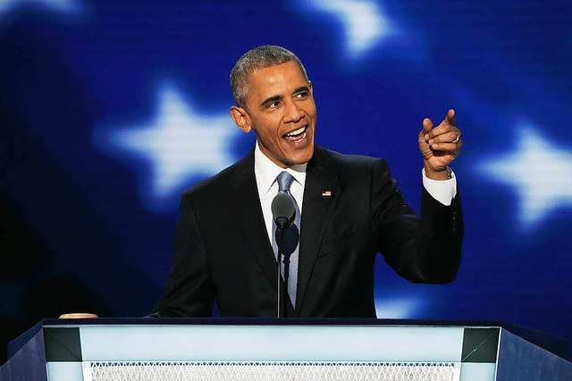 US-Prsident Barack Obama bei seiner R...teitag der Demokraten in Philadeplphia  | Foto: AFP