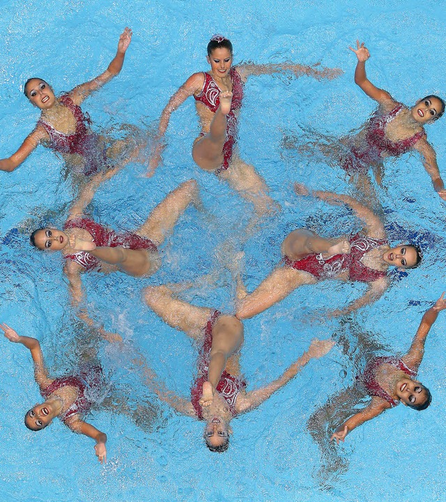 Ein tolles Bild: spanische Synchronschwimmerinnen  | Foto: dpa