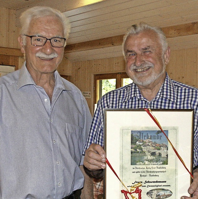 Paul Rufle (links),  der Vorsitzende d...ranz Schwendemann  zum Ehrenmitglied.   | Foto: Charlotte Frse