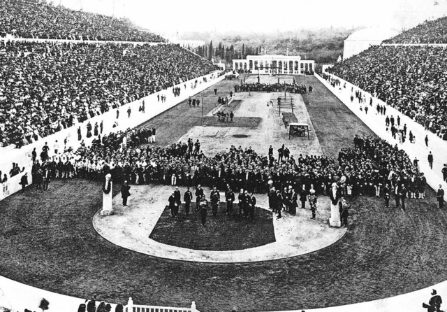 Griechenlands Knig Georg I. erffnet ...rsten Olympischen Spiele der Neuzeit.   | Foto: dpa
