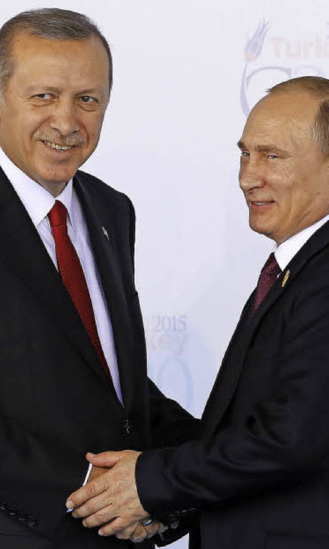 Hndeschtteln  beim G20-Gipfel In Ant...t Erdogan (links) und Prsident Putin   | Foto: AFP