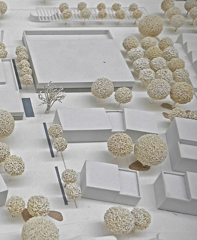 Das Modell zeigt die geplante Turnhalle (oben).  | Foto: Willi Adam