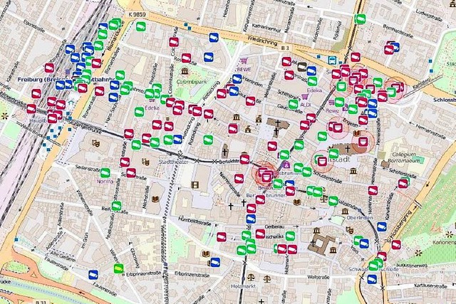 Videoberwachung in Freiburg  | Foto: Screenshot / Kartengrundlage: OpenStreetMap