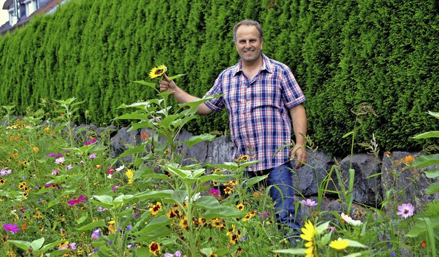 Robert Vgele inmitten einer der farbenprchtigen Blumenwiesen fr Bienen   | Foto: Beate Zehnle-Lehmann