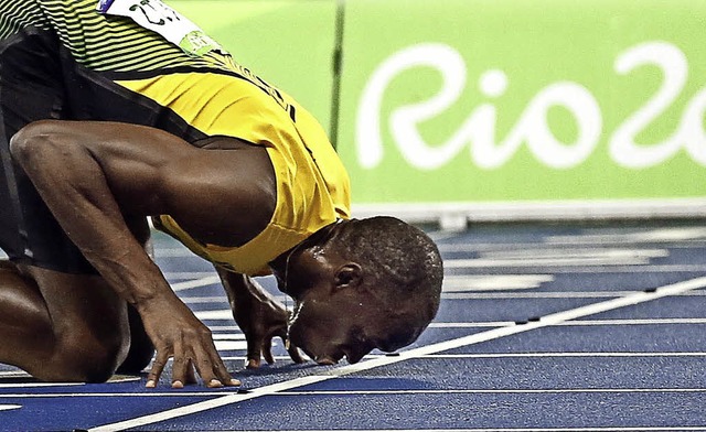Ein Kuss fr die Ziellinie &#8211; zum Abschied des Usain Bolt von Olympia   | Foto: dpa