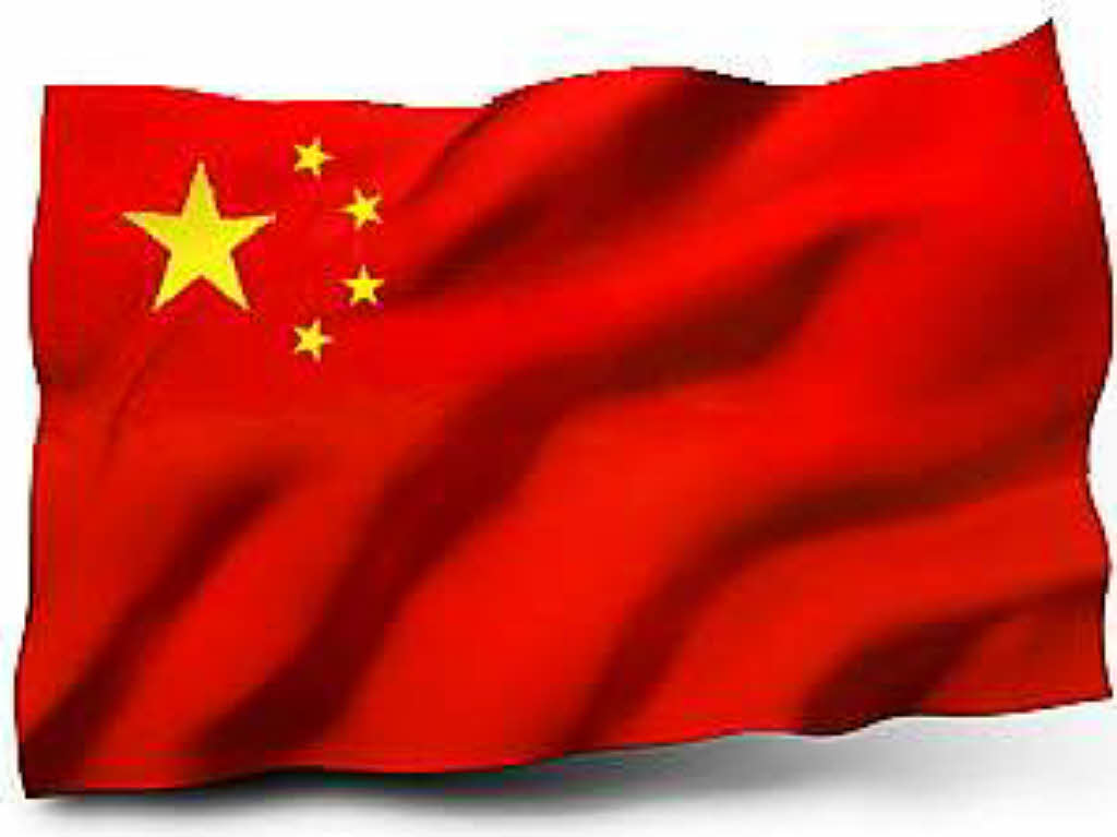 Falsche Anordnung der Sterne auf der chinesischen Flagge sorgt fr Emprung in Peking: Die vier kleinen gelben Sterne hatten die gleiche Ausrichtung wie der groe Stern, statt  diesem zugeneigt zu sein (Bild). Die Flaggen wurden ausgetauscht.