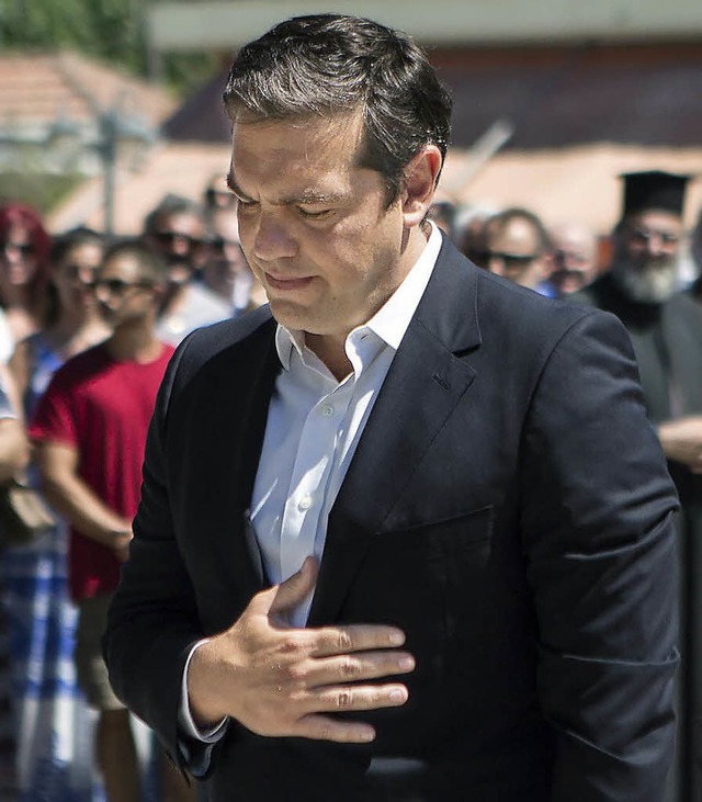 Alexis Tsipras bei einer Gedenkveranstaltung in Kommeno  | Foto: dpa