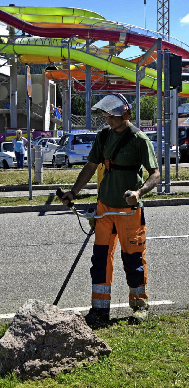 Vorne die Arbeit, hinten die Rutschbahnen des Badeparadieses  | Foto: Sarah Beha