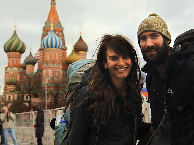 Gwen Weisser und Patrick Allgaier auf dem Roten Platz in Moskau  | Foto: Patrick Allgaier
