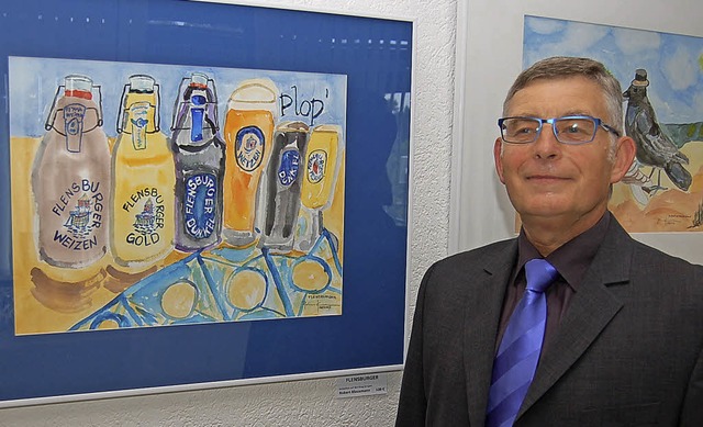 Klassische Flensburger Bierflaschen ge...ausmann im Kurhaus Freiamt ausstellt.   | Foto: Christian Ringwald