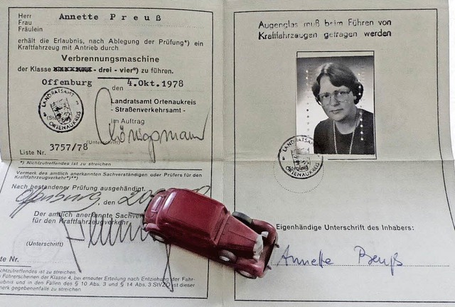 Auch nach fast 40 Jahren immer noch na... der Fhrerschein von  Annette Preu.   | Foto: Preuss/privat