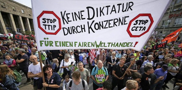 Bunter Protest in Stuttgart &#8211; la...en 40000, laut Polizei 20000 Menschen.  | Foto: dpa