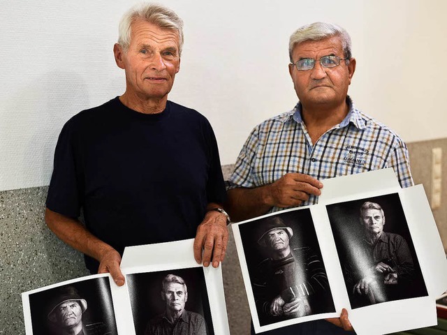 Bruno aus Deutschland (links). und Odi...ak stammt, prsentieren ihre Portrts.  | Foto: Caritas/Thomas Kaiser