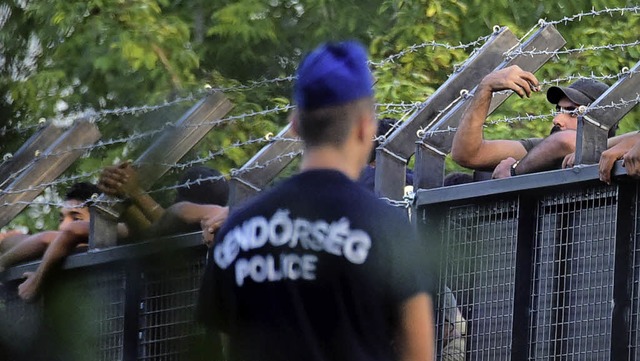 An der Grenze zu Serbien stehen wie 20...och immer stacheldrahtbewehrte Zune.   | Foto: AFP