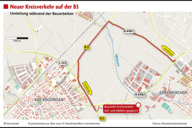 Neuer Kreisverkehr: B-3-Auffahrt zwischen Bad Krozingen und Ehrenkirchen wird entschärft