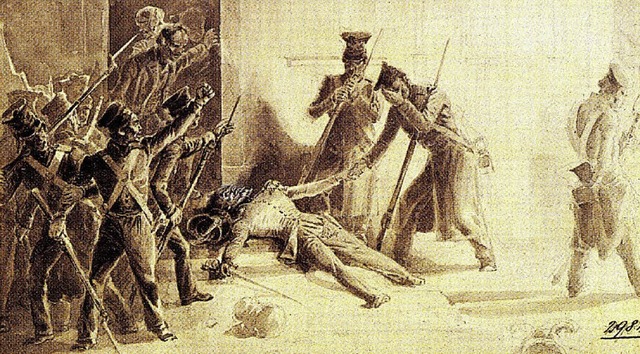Die Ermordung  des Rittmeisters von La...standes in Karlsruhe am 13. Mai 1849.   | Foto: Kunsthalle Karlsruhe