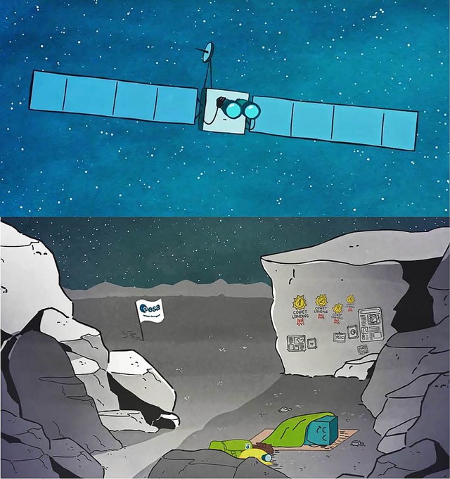 Rosetta sichtet den vermissten Landeroboter: Cartoon der Esa  | Foto: AFP