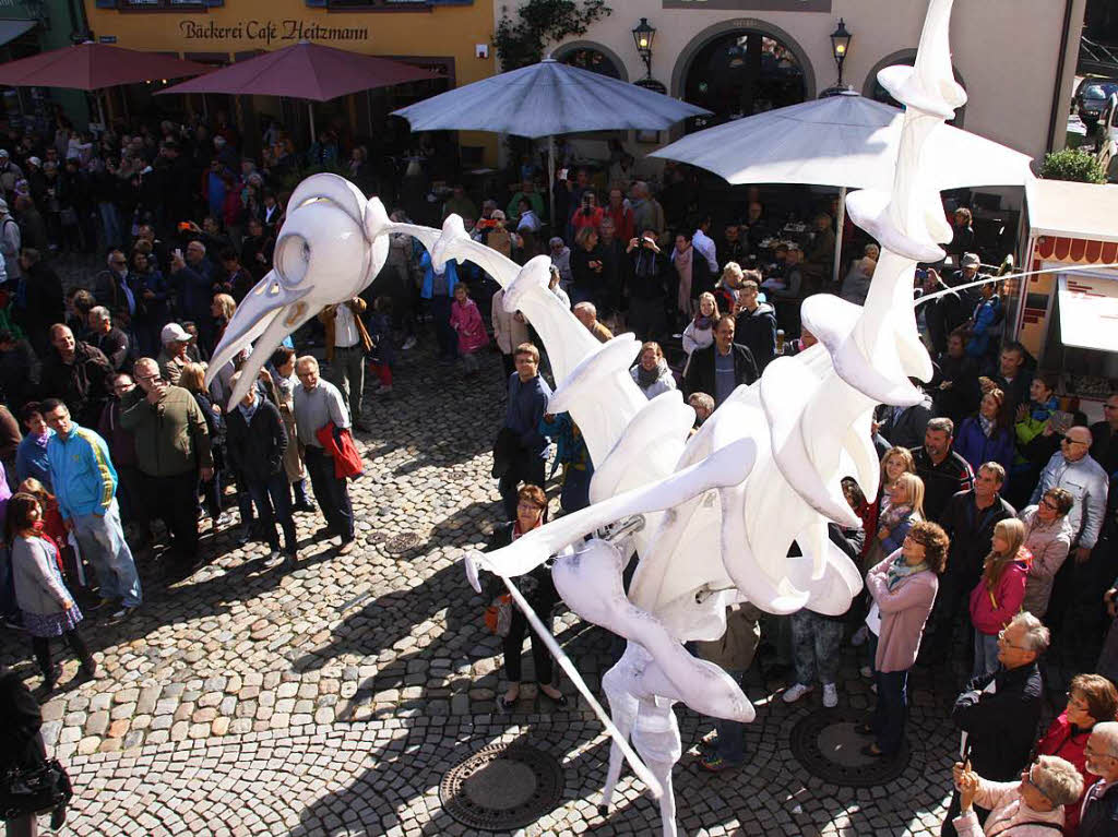 Riesenhafte Phantasievgel brachten die Zuschauer bei Fabelhaftes Staufen zum Staunen.