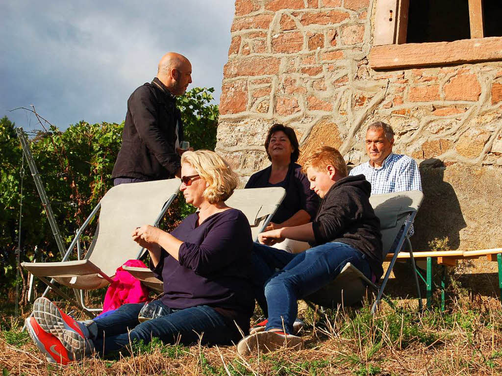 Am Stand vom Franz-Xaver-Hof beim Rebhisli: Anita Schwehr-Schssele und ihr Mann Andreas Schssele genieen die Herbstsonne.