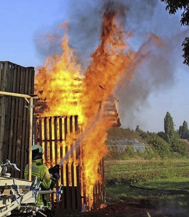 <BZ-FotoAnlauf>Feuerwehr Bad Krozingen...dwehr wurde ein bungsfeuer gelscht.   | Foto: Feuerwehr